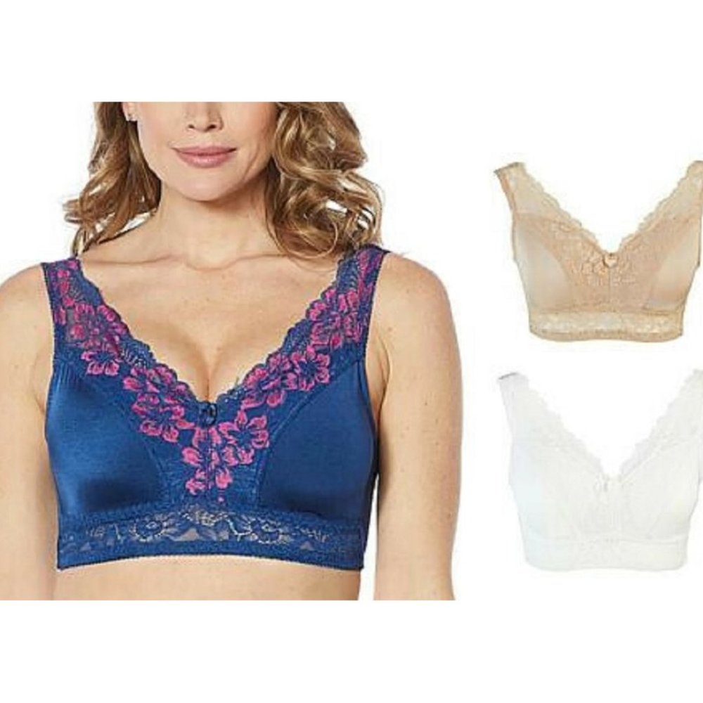Rhonda Shear Lace Trim Bras - Blue, Beige, White